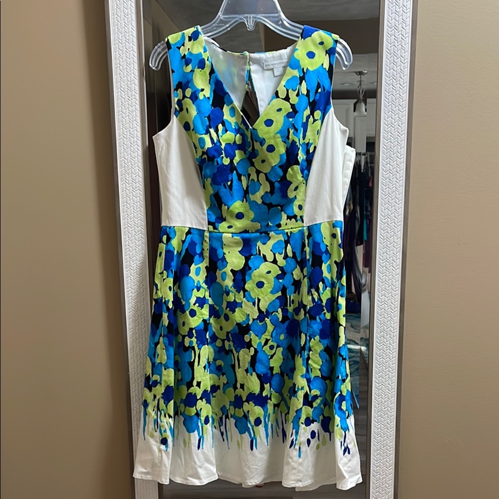 New York & Company Blue and Green Floral Mini Dress